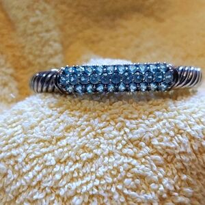 BLUE DIAMONIQUE CZ STAINLESS STEEL HINGED CUFF BRACELET
